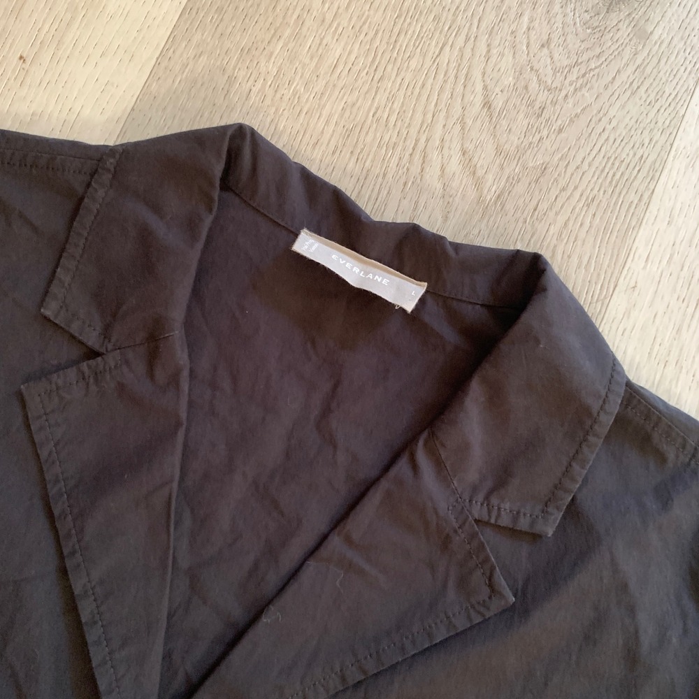 Everlane Mens Short Sleeve Cotton Camp Collar Shirt Black Large Minimalist